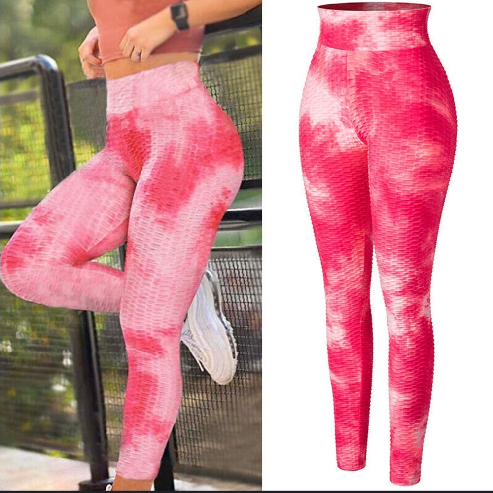 Pink Tie-Dye Women's Leggings Scrunch Butt Size M